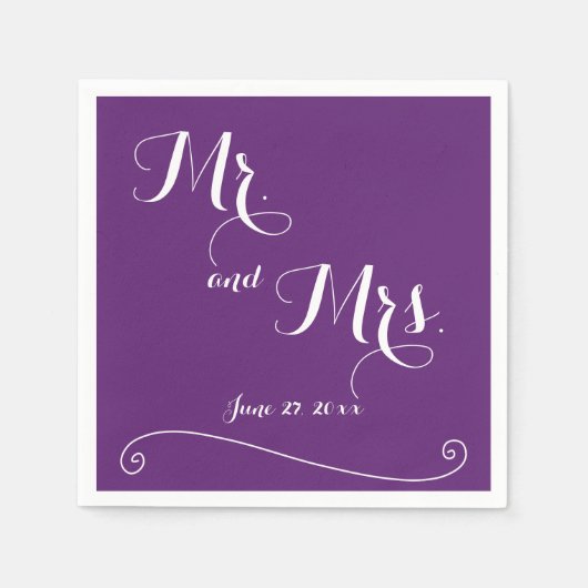 Custom Lila Mr. und Mrs. Wedding Napkins Serviette (Vorderseite)