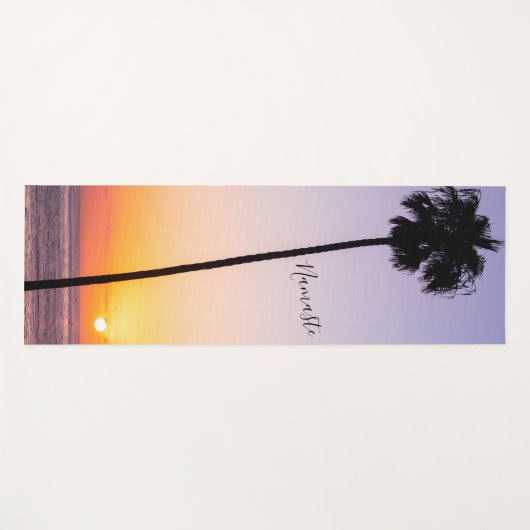 Custom Lila & Orange Beach Sunset Palm Tree Yogamatte (Vorderseite (Horizontal))