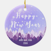 Custom Lila Tone Snow & Forest Frohe Weihnachten Keramik Ornament (Hinten)