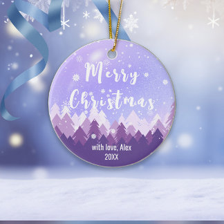 Custom Lila Tone Snow & Forest Frohe Weihnachten Keramik Ornament