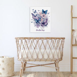 Custom Lila Watercolor Butterfells Girl Kinderzimm Poster