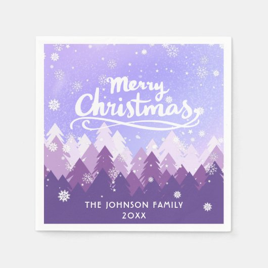 Custom Lila White Snow Friedlich Foliday Serviette (Vorderseite)