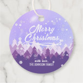 Custom Lila White Snow Friedlich Forest Weihnachte Geschenkanhänger (Rückseite)