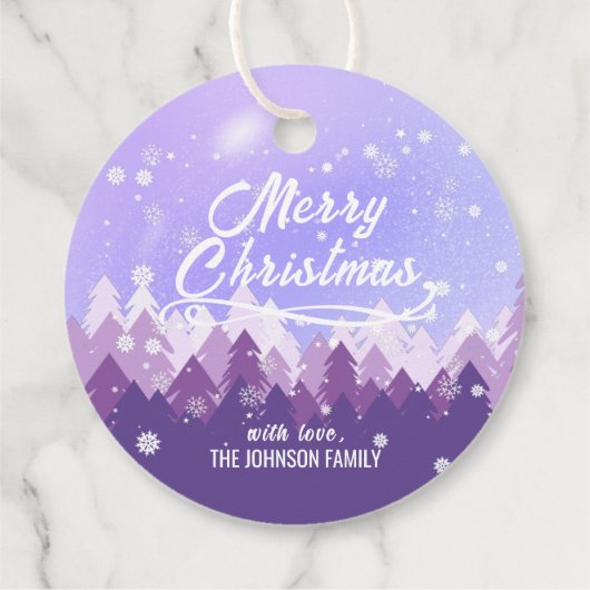 Custom Lila White Snow Friedlich Forest Weihnachte Geschenkanhänger (Rückseite)