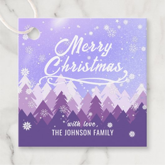 Custom Lila White Snow Friedlich Forest Weihnachte Geschenkanhänger (Vorderseite)