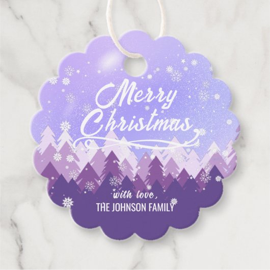 Custom Lila White Snow Friedlich Forest Weihnachte Geschenkanhänger (Vorderseite)
