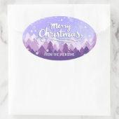 Custom Lila White Snow Friedlich Forest Weihnachte Ovaler Aufkleber (Tasche)