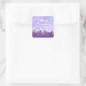 Custom Lila White Snow Friedlich Forest Weihnachte Quadratischer Aufkleber (Tasche)
