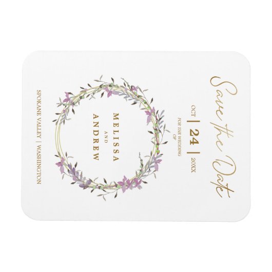 Custom Lilac Elegant Garland Wreath Wedding Magnet (Horizontal)