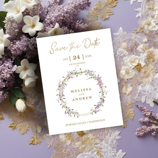 Custom Lilac Elegant Garland Wreath Wedding Save The Date