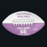 Custom liliaball Football mit Name, Nummer, Team<br><div class="desc">Erstellen Sie Ihren eigenen liliac lila Football mit Name,  Nummer,  Teamname,  Slogan und Jahr. Personalisieren Sie diese einfache klassische Fußball-Vorlage mit Ihrer benutzerdefinierten Nachricht,  Name,  Teamname und Jahr. Einfach für einen coolen Sportgenuss personalisieren. Kreieren Sie Ihr personalisiertes Geschenk für Trainer,  Geburtstagsmädchen,  Fußballspieler,  Teamkollegen und Freunde.</div>