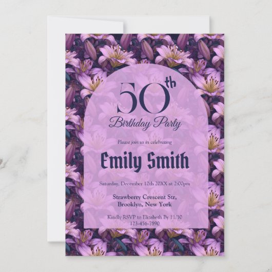 Custom Lilies Charm 50Th Birthday Einladung (Vorderseite)