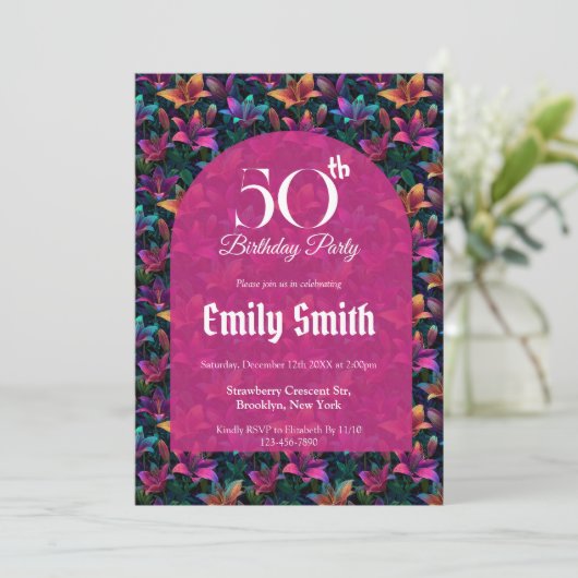 Custom Lilies Charm Boho Birthday Einladung (Stehend Vorderseite)