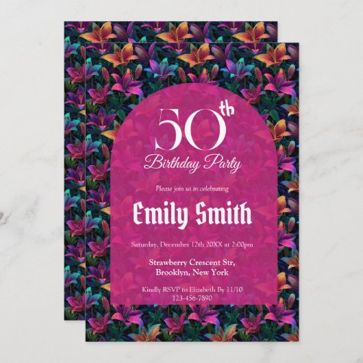 Custom Lilies Charm Boho Birthday Einladung (Vorne/Hinten)