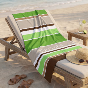 Custom Lime Green Dunkel Brown Taupe Weiße Streife Strandtuch