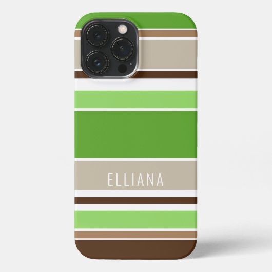 Custom Lime Green Dunkelbraun Beige weiße Streifen iPhone Hülle (Rückseite)