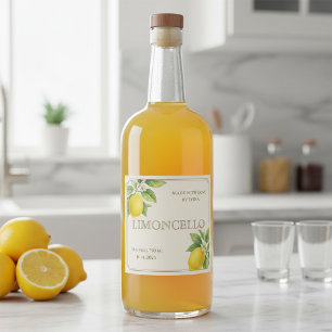 Custom Limoncello Label mit Aquarellfarben Lemons Alkoholflaschenetikett