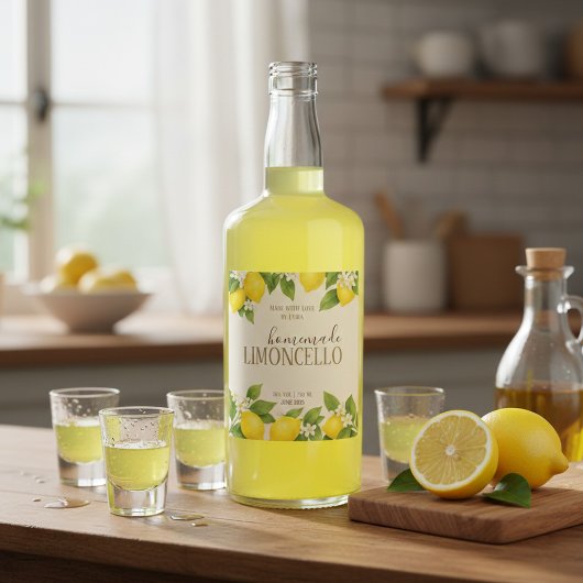 Custom Limoncello Label with Watercolor Lemons Weinetikett