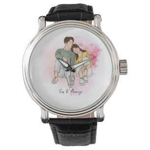 Custom Line Zeichnend Valentinstag Geschenk für Pa Armbanduhr