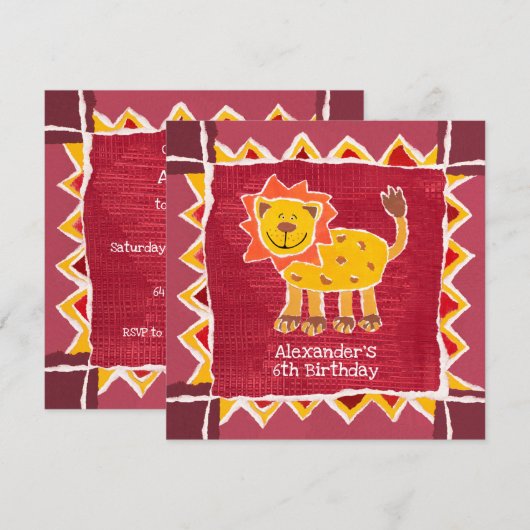 Custom Lion Collage Print Birthday Einladung (Vorne/Hinten)