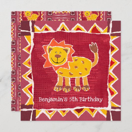 Custom Lion Collage Print Birthday Einladung (Vorne/Hinten)