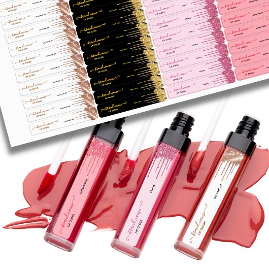 Custom Lip Balm mit Gold Glitzer Tropfen Labels Etiketten