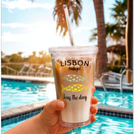 Custom Lissabon Portugal Küstenreise Grüner Fisch Acryltrinkbecher