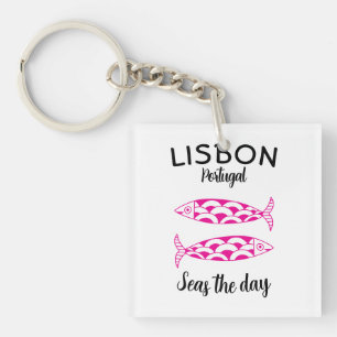 Custom Lissabon Portugal Küstenreise Grüner Fisch Schlüsselanhänger