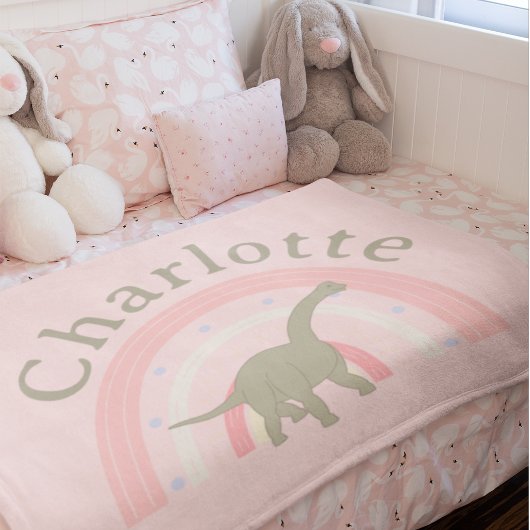 Custom Little Girl Dinosaur Rainbow Pink Fleecedecke