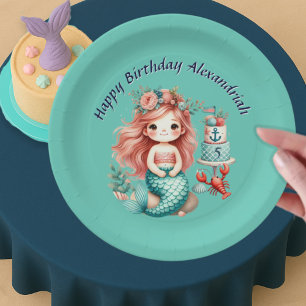 Custom Little Girls Mermaid Geburtstagspartei Aqua Pappteller