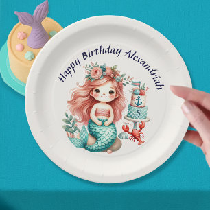 Custom Little Girls Mermaid Geburtstagsparty Pink Pappteller