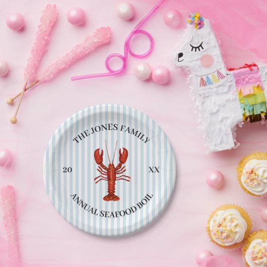 Custom Lobster Boil Nautical Blue Strip Pappteller (Party)