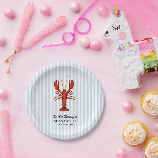 Custom Lobster Boil Nautical Blue Strip Pappteller (Party)