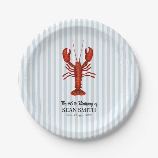 Custom Lobster Boil Nautical Blue Strip Pappteller (Vorderseite)