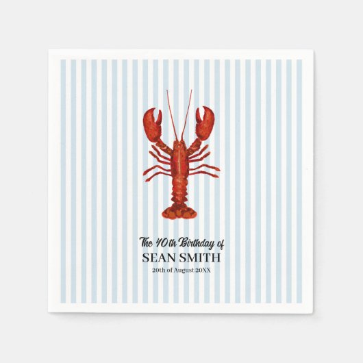 Custom Lobster Boil Nautical Blue Stripe Serviette (Vorderseite)