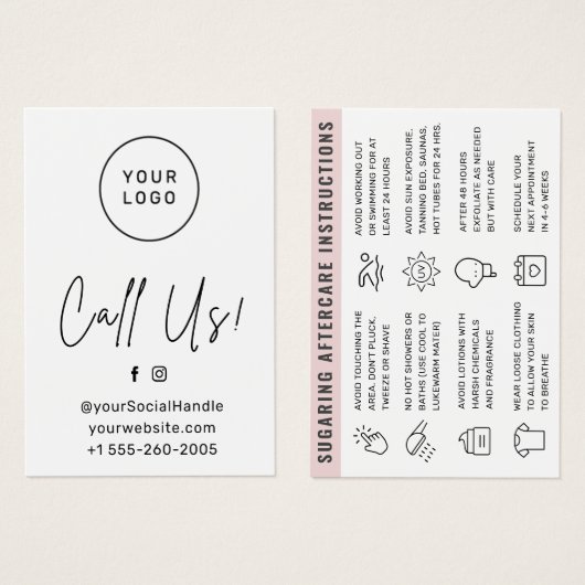 Custom Logo Any Color Sugaring Wax Aftercare Card (Vorne & Hinten)