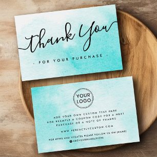 Custom logo aqua blue watercolor thank you insert