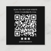 Custom Logo Black QR Code Website Social Media Quadratische Visitenkarte (Rückseite)