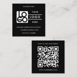 Custom Logo Black White QR Code Website  Quadratische Visitenkarte