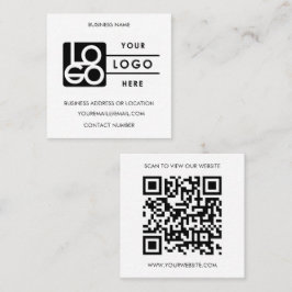 Custom Logo Black White QR Code Website  Quadratische Visitenkarte