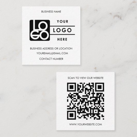 Custom Logo Black White QR Code Website  Quadratische Visitenkarte (Vorne/Hinten)