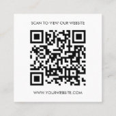 Custom Logo Black White QR Code Website  Quadratische Visitenkarte (Rückseite)