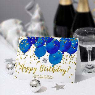 Custom Logo Blue Balloons Gold Confetti Geburtstag Karte
