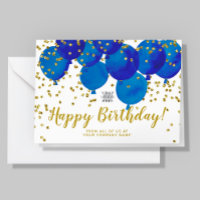 Custom Logo Blue Balloons Gold Confetti Geburtstag