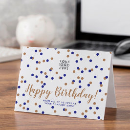 Custom Logo Blue Gold Confetti Happy Birthday Karte
