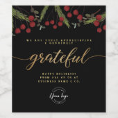 Custom logo Botanical Foliage “Grateful” Holiday  Weinetikett (Einzelnes Label)