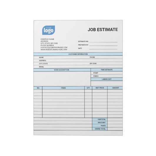 Custom Logo Business Job Estimate Form Notepad Notizblock (Rotiert)