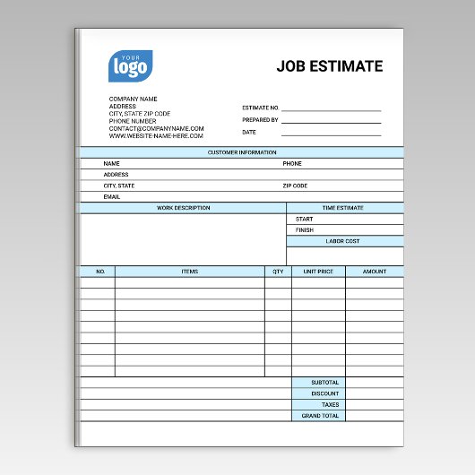 Custom Logo Business Job Estimate Form Notepad Notizblock