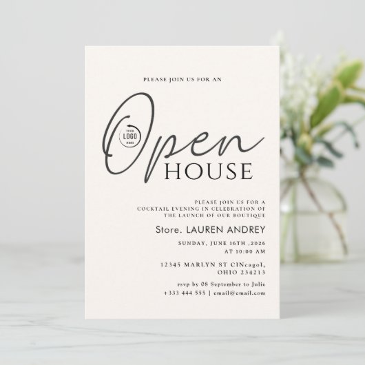 Custom Logo Business Open House Invitation Einladung (Stehend Vorderseite)