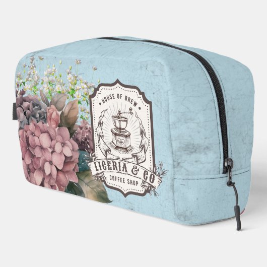 Custom logo Classy retro background botanical blue Waschbeutel (Rechte Ecke)